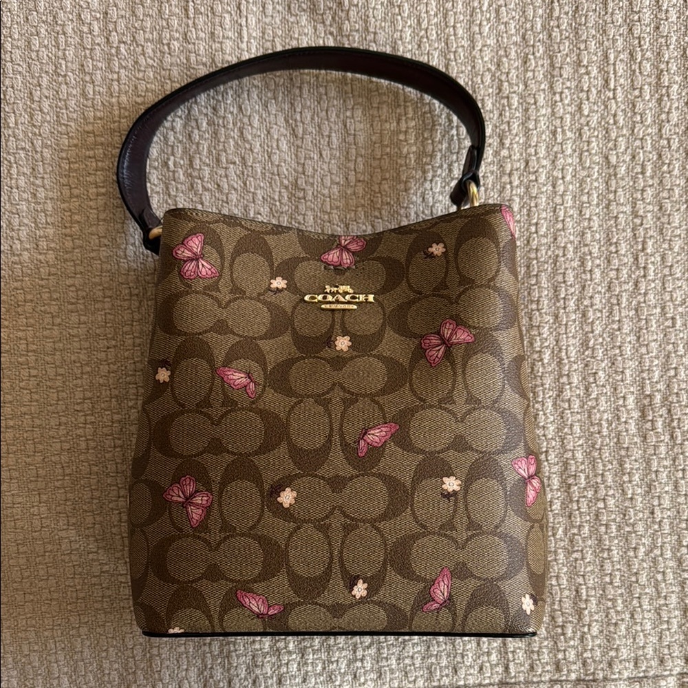 Authentic Coach Brown Butterfly Print Bucket Handbag